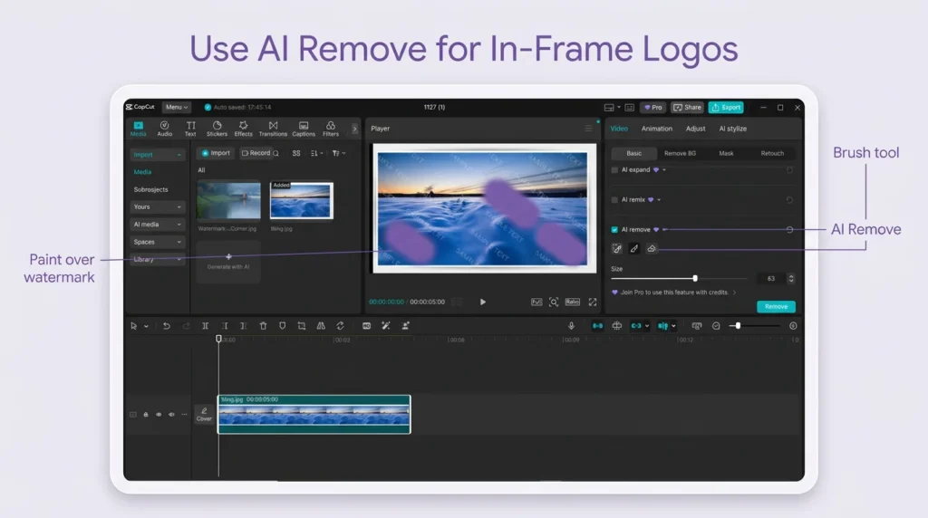 CapCut-AI-Remove-screenshot-showing-brush-tool-for-removing-in-frame-watermark